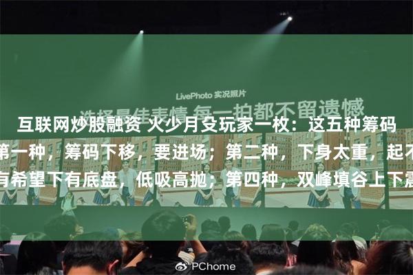 互联网炒股融资 火少月殳玩家一枚：这五种筹码分布图，实战还好用！第一种，筹码下移，要进场；第二种，下身太重，起不来；第三种，上有希望下有底盘，低吸高抛；第四种，双峰填谷上下震荡，后市难起；第五种，脑袋大脖子粗，...